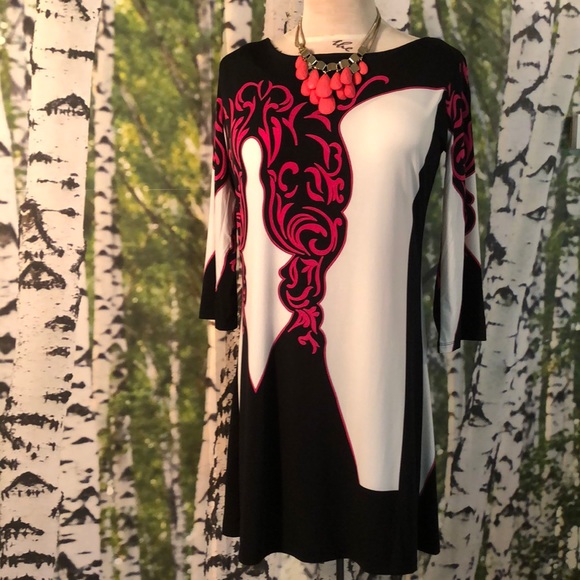 MT Collection XXL Asymmetric bl/wh hot pink Dress - Picture 1 of 8